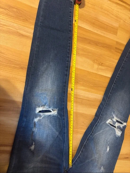 Dark Wash Skinny Jeans Pair - Distressed & Embroidered Side - Picture 4 of 6